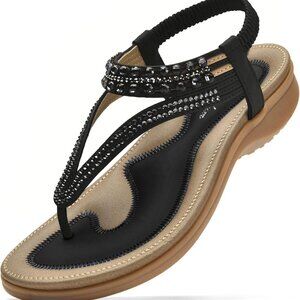 Womens Arch Support Sandals Leather Rubber 8.5 Summer Dressy Slip-On